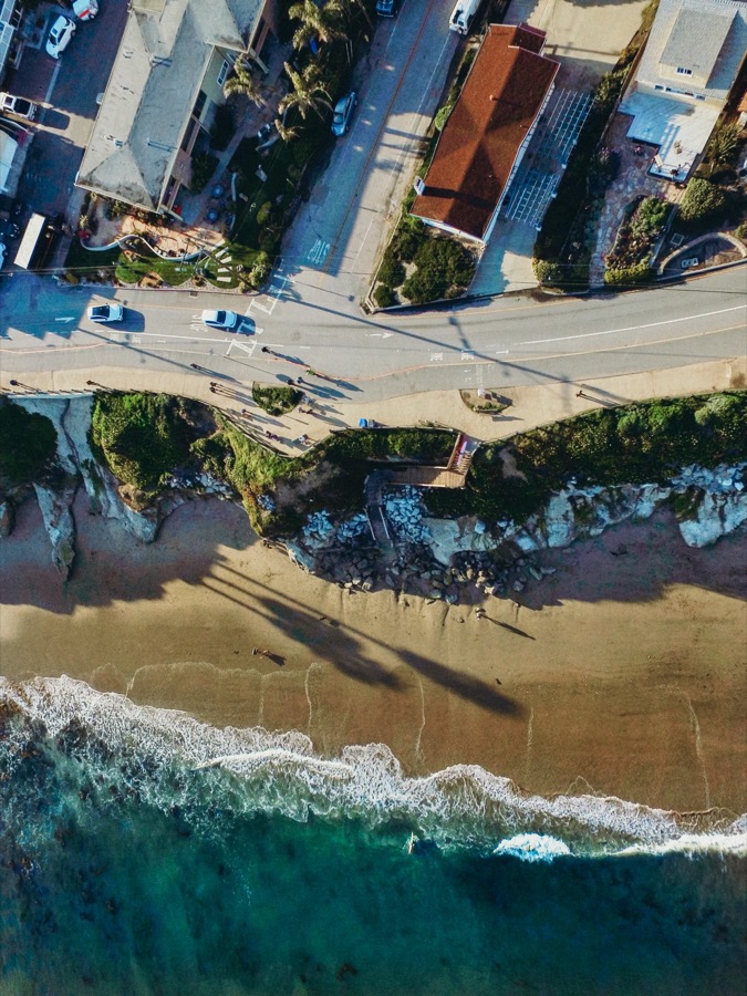 Looking straight down over the beach and East Cliff